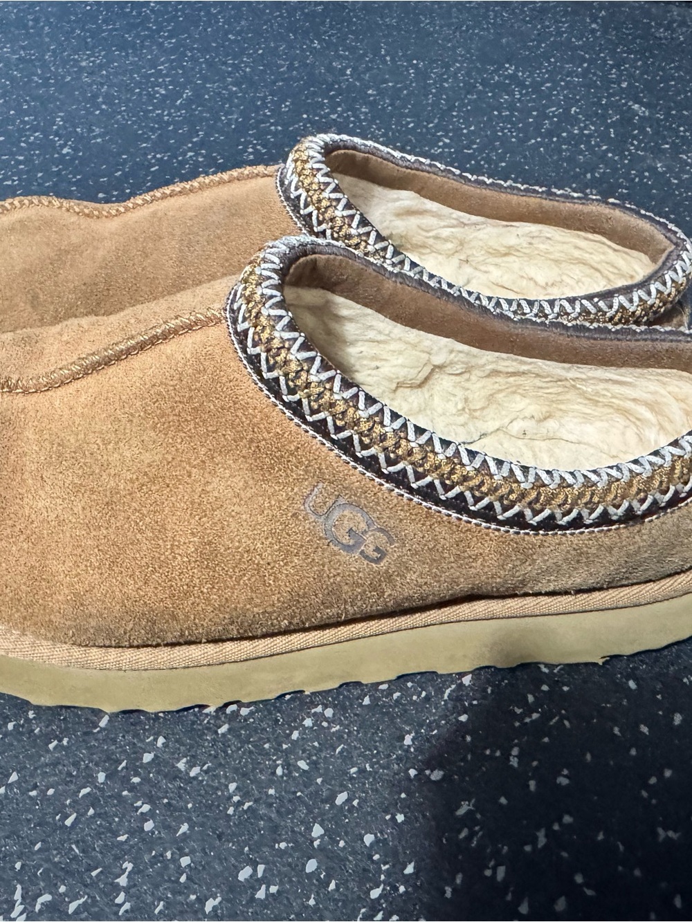 UGG Chestnut Suede Shearling-Lined Slip-On Slippers